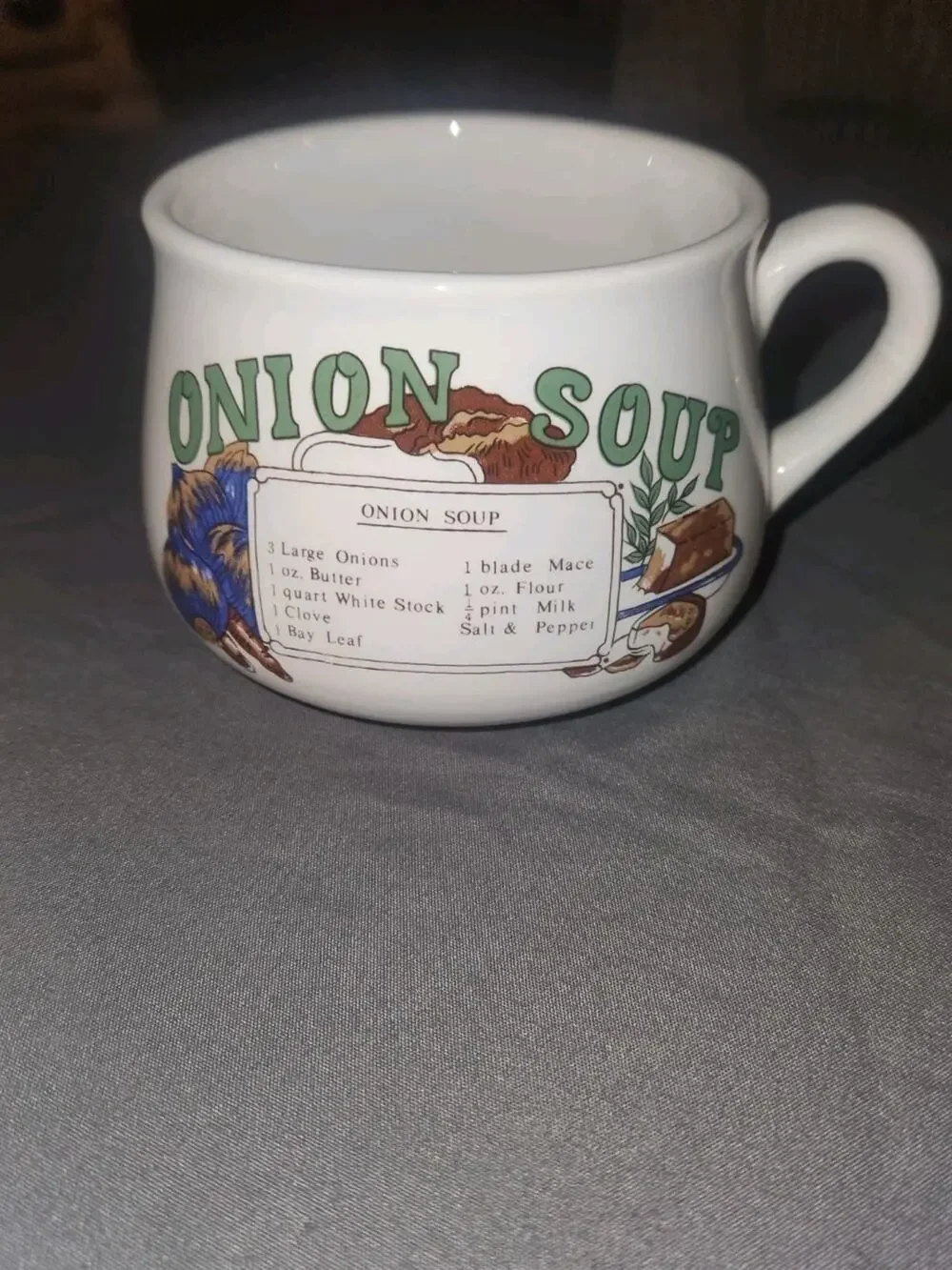 Vintage Onion Soup Ceramic Mug Bowl Cup Hamdle Recipe